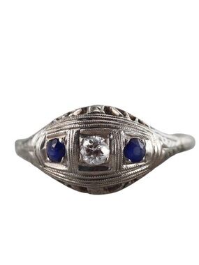 Art Deco Filigree 14k Gold Diamond Sapphire
Ring